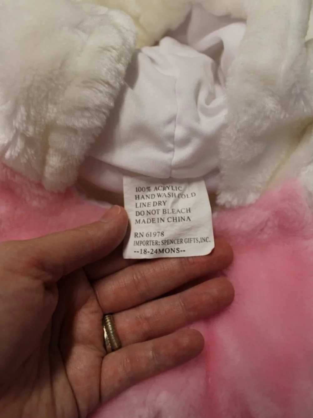 Spencer Gifts 18-24 Months White Bunny Costume Halloween Hooded Detached Footies